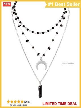 Layered Crystal Crescent Moon Choker Necklace Set Stainless Steel Goth Boho 3